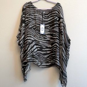 Women black, white and grey animal print top. Built in cami